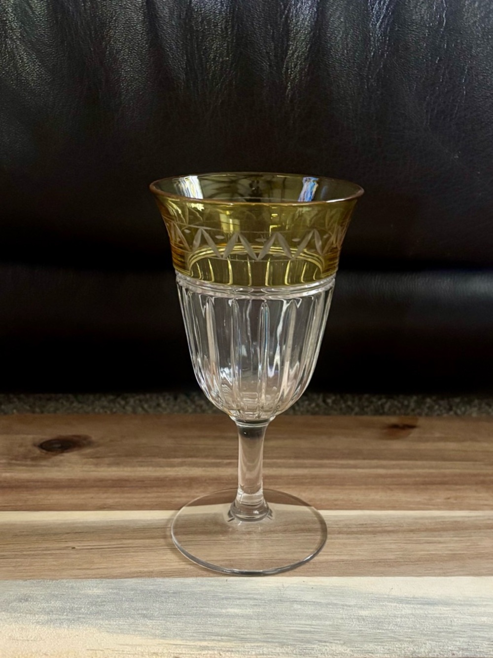 Vintage Czech Bohemian Amber Flash Cut Goblet Etched Crystal Glass
